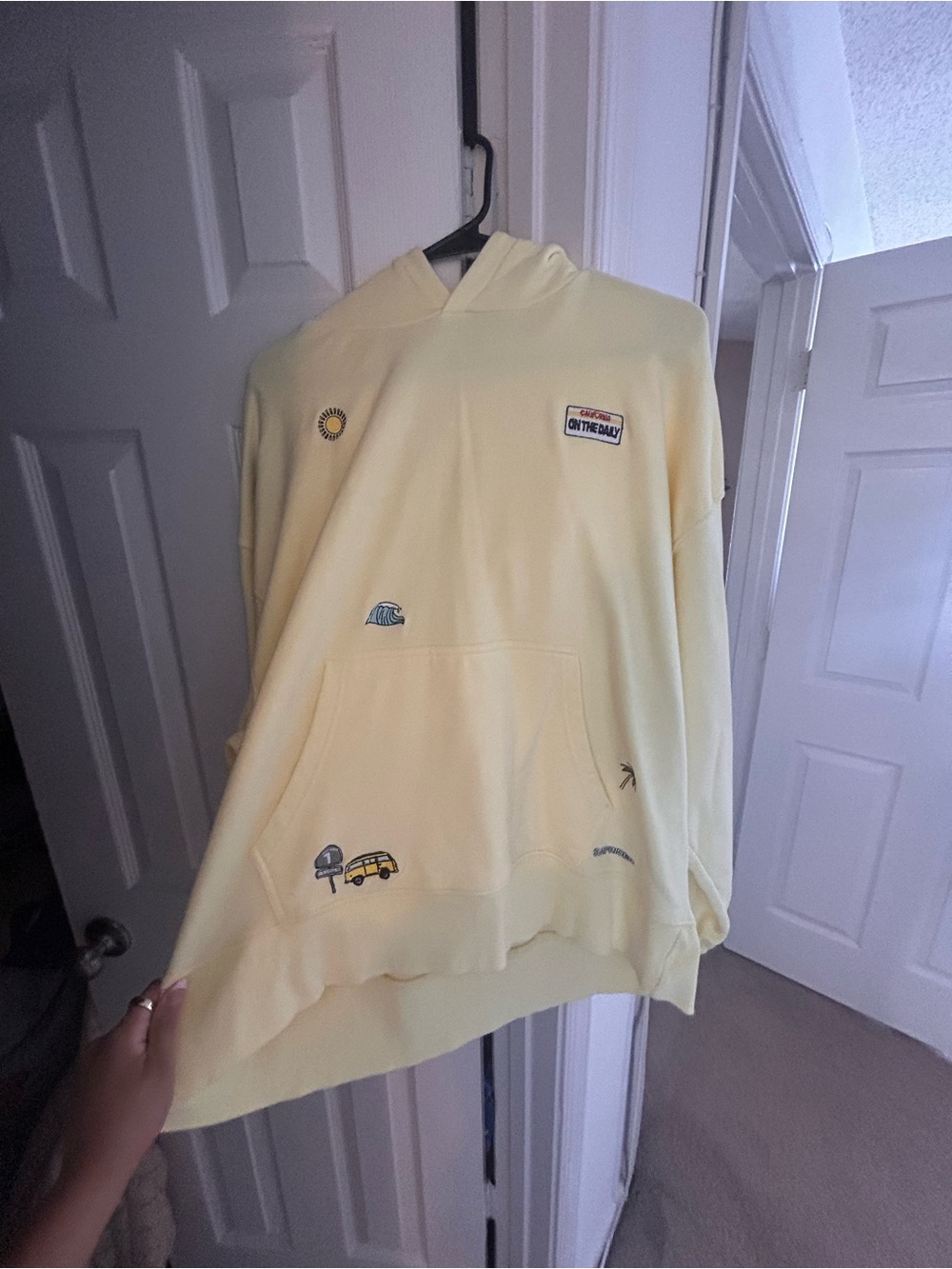 Daily Drills Pale Yellow Hooded Sweatshirt with Travel Embroidery